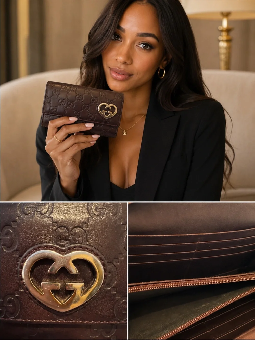 Gucci Dark Brown Embossed Leather Wallet